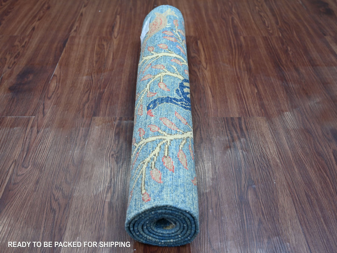 2'7" x 5'8" New Hand Knotted Blue Wool Runner Oriental Rug - MOA10221221