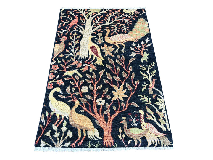 3'3" x 4'9" New Hand Knotted Black Wool Rectangle Oriental Rug - MOA10221223