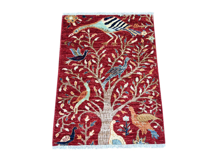 2'2" x 3'0" New Hand Knotted Red Wool Rectangle Oriental Rug - MOA10221227