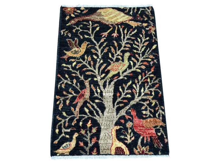 2'0" x 3'0" New Hand Knotted Black Wool Rectangle Oriental Rug - MOA10221229
