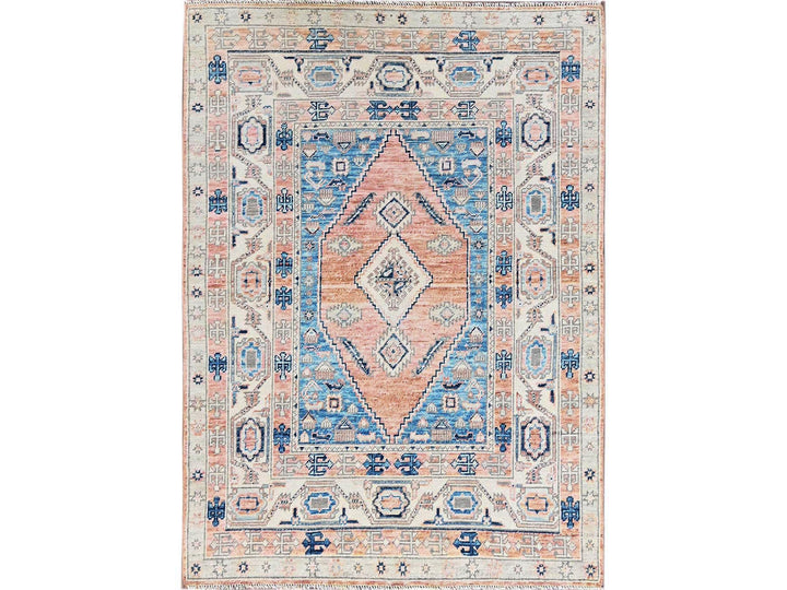 4'10" x 6'9" New Hand Knotted Orange Wool Rectangle Oriental Rug - MOA1022122