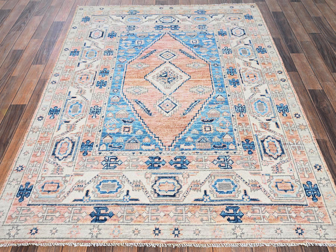 4'10" x 6'9" New Hand Knotted Orange Wool Rectangle Oriental Rug - MOA1022122