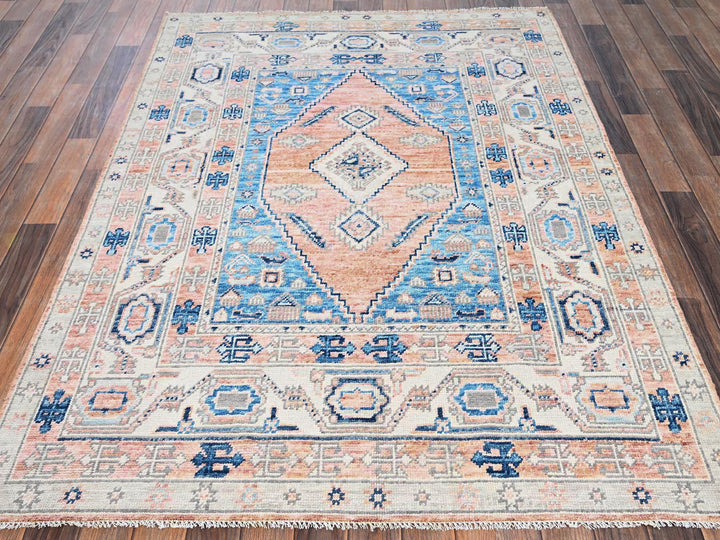 4'10" x 6'9" New Hand Knotted Orange Wool Rectangle Oriental Rug - MOA1022122