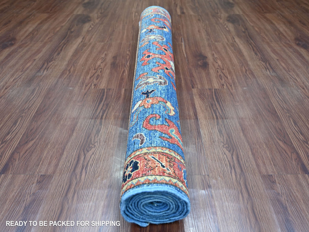 4'1" x 9'11" New Hand Knotted Blue Wool Runner Oriental Rug - MOA10221230