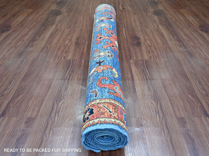 4'1" x 9'11" New Hand Knotted Blue Wool Runner Oriental Rug - MOA10221230