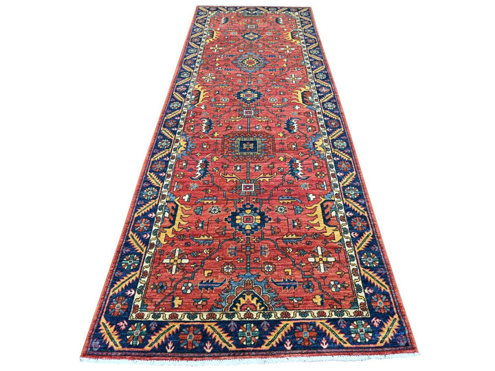 4'0" x 11'9" New Hand Knotted Red Wool Runner Oriental Rug - MOA10221231