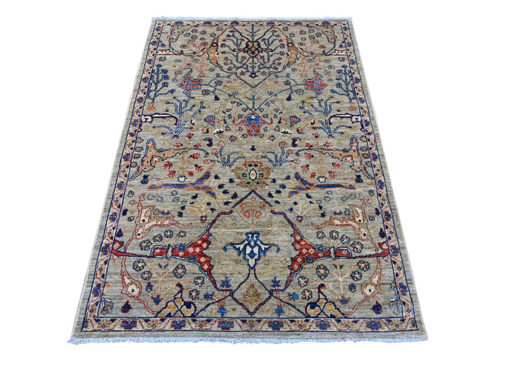 4'1" x 6'0" New Hand Knotted Grey Wool Rectangle Oriental Rug - MOA10221232