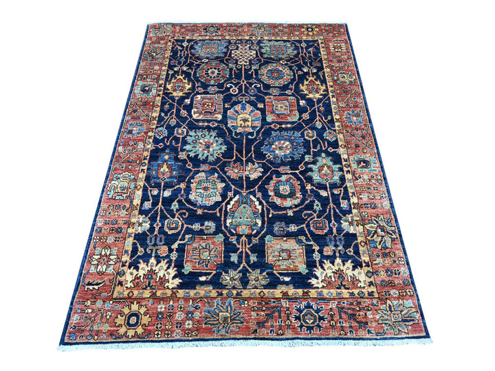 4'2" x 6'2" New Hand Knotted Blue Wool Rectangle Oriental Rug - MOA10221233