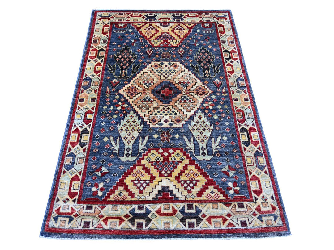 3'11" x 5'10" New Hand Knotted Blue Wool Rectangle Oriental Rug - MOA10221234