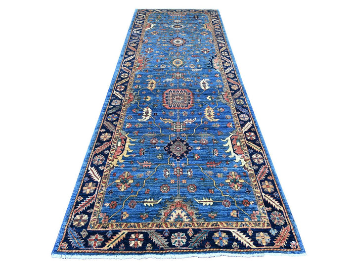 4'3" x 12'4" New Hand Knotted Blue Wool Runner Oriental Rug - MOA10221236