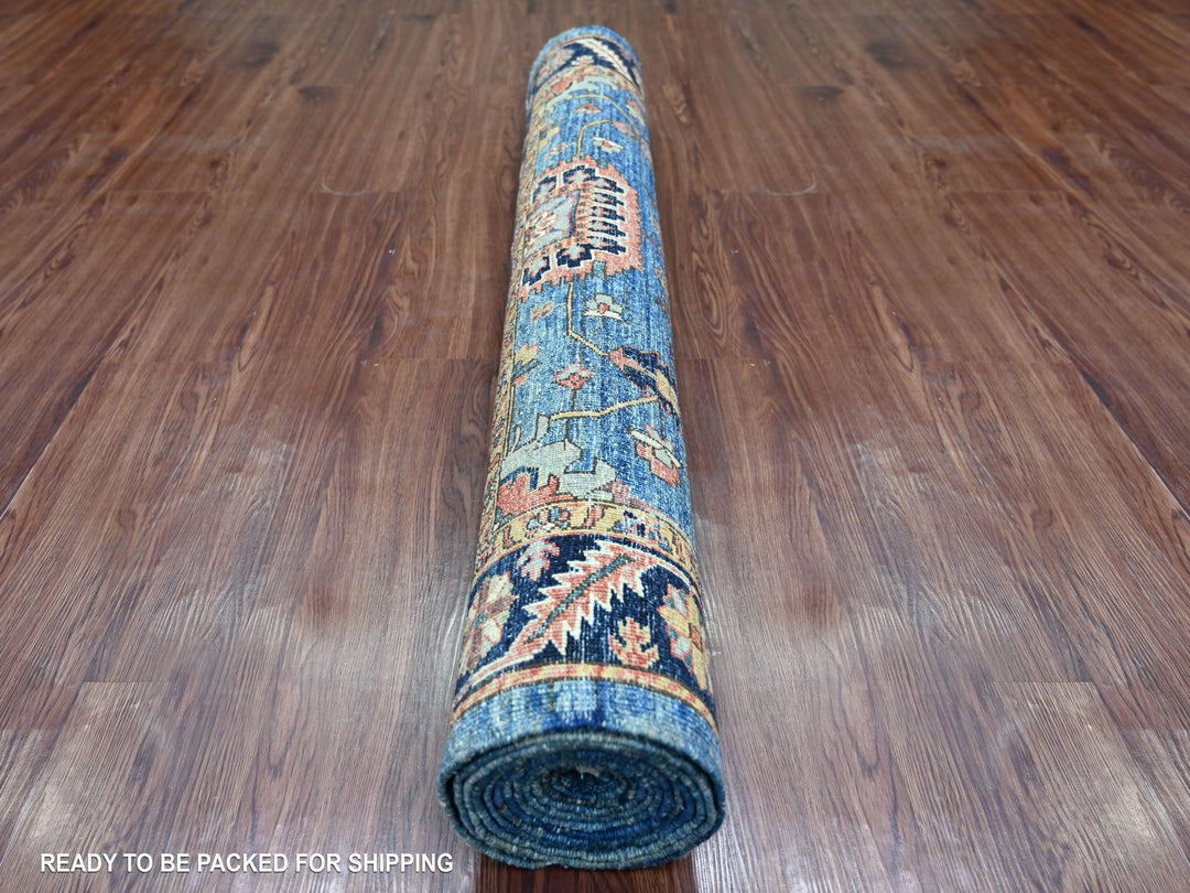4'3" x 12'4" New Hand Knotted Blue Wool Runner Oriental Rug - MOA10221236