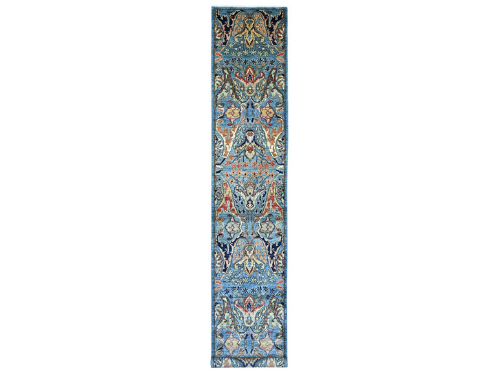2'8" x 16'0" New Hand Knotted Blue Wool Runner Oriental Rug - MOA10221239