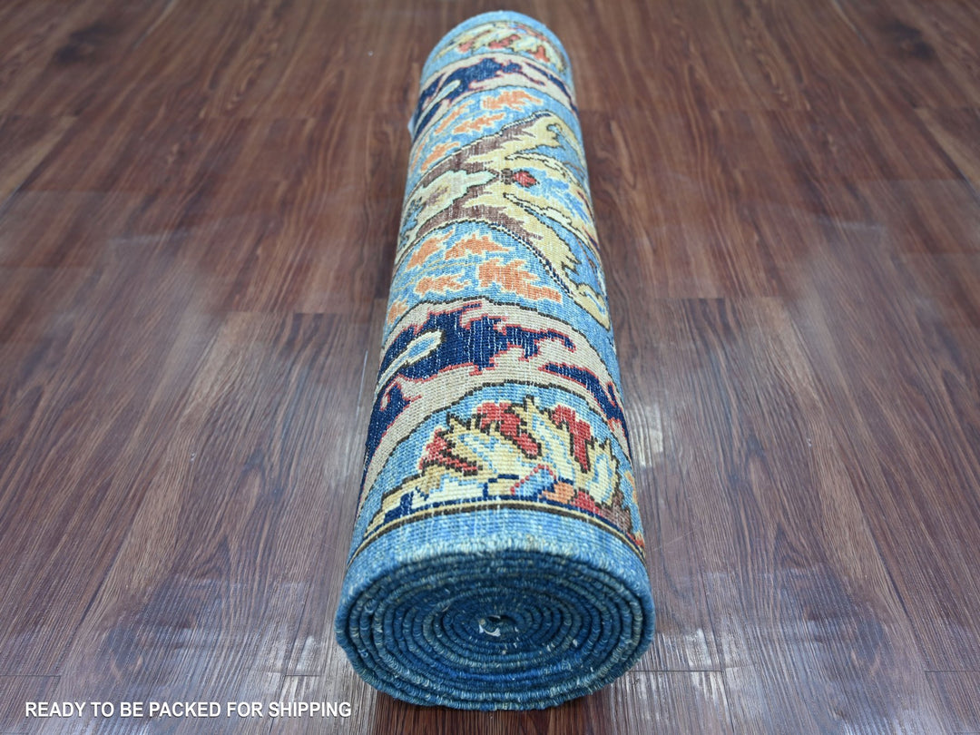 2'8" x 16'0" New Hand Knotted Blue Wool Runner Oriental Rug - MOA10221239