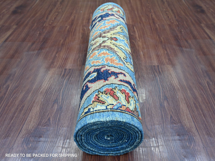 2'8" x 16'0" New Hand Knotted Blue Wool Runner Oriental Rug - MOA10221239