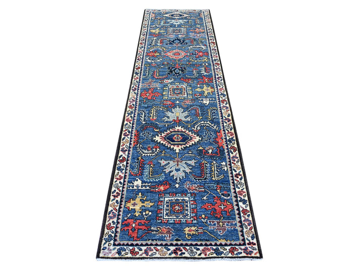 2'8" x 9'11" New Hand Knotted Blue Wool Runner Oriental Rug - MOA10221242