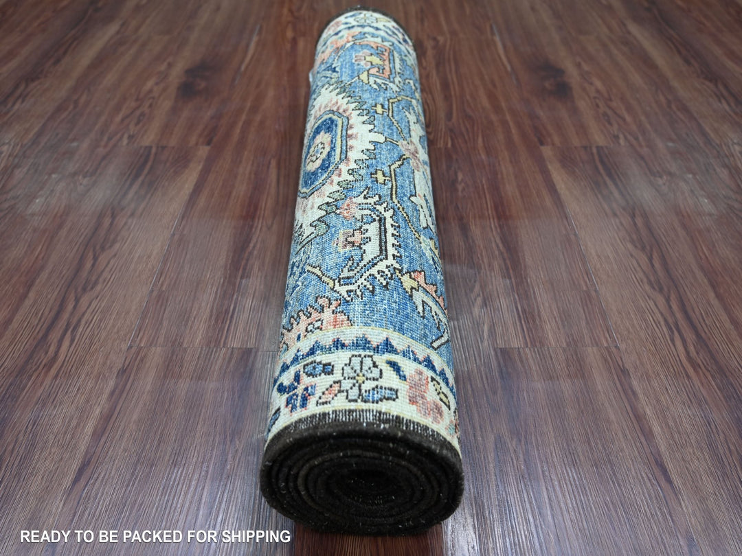 2'8" x 9'11" New Hand Knotted Blue Wool Runner Oriental Rug - MOA10221242