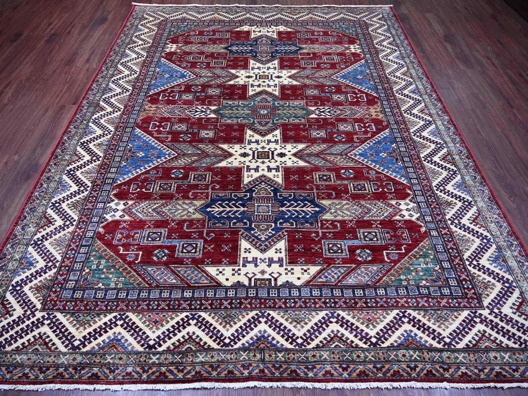 8'1" x 9'11" New Hand Knotted Red Wool Rectangle Oriental Rug - MOA10221247