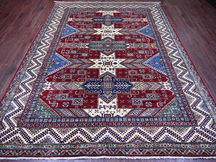 8'1" x 9'11" New Hand Knotted Red Wool Rectangle Oriental Rug - MOA10221247