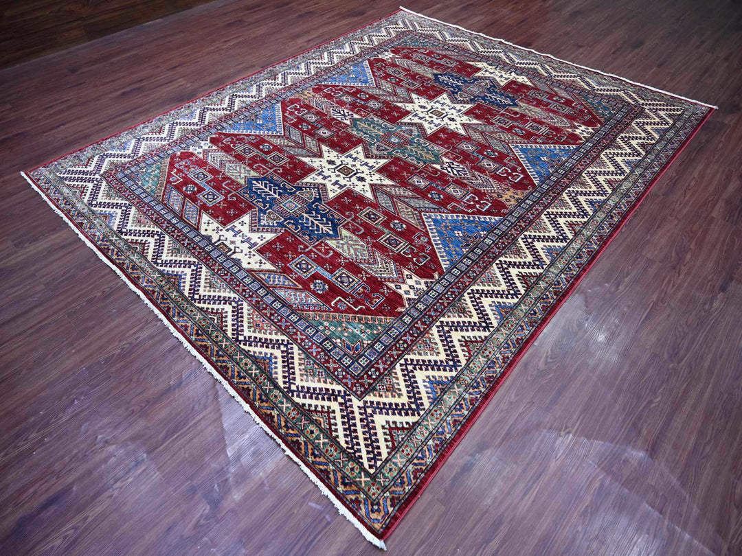 8'1" x 9'11" New Hand Knotted Red Wool Rectangle Oriental Rug - MOA10221247