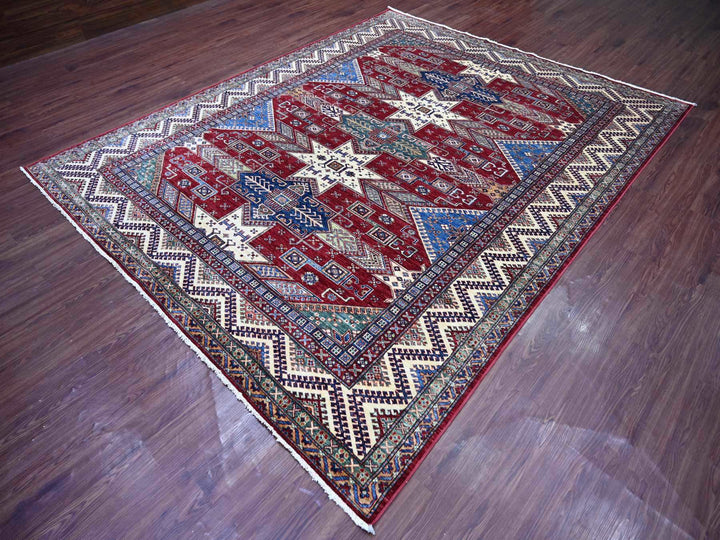 8'1" x 9'11" New Hand Knotted Red Wool Rectangle Oriental Rug - MOA10221247