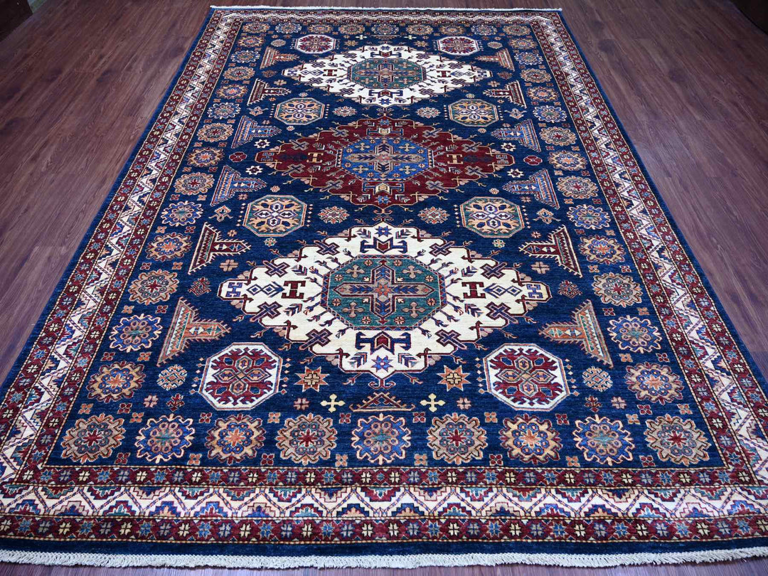 8'0" x 10'10" New Hand Knotted Blue Wool Rectangle Oriental Rug - MOA10221248