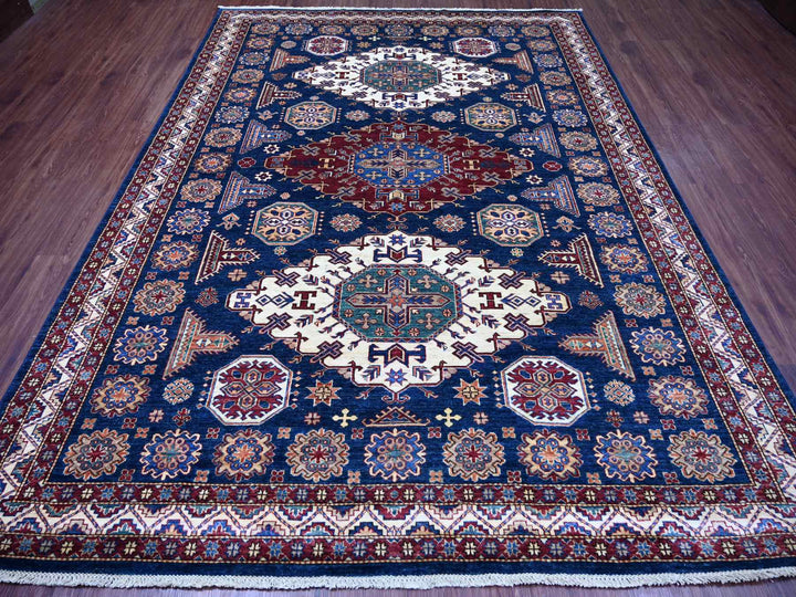 8'0" x 10'10" New Hand Knotted Blue Wool Rectangle Oriental Rug - MOA10221248