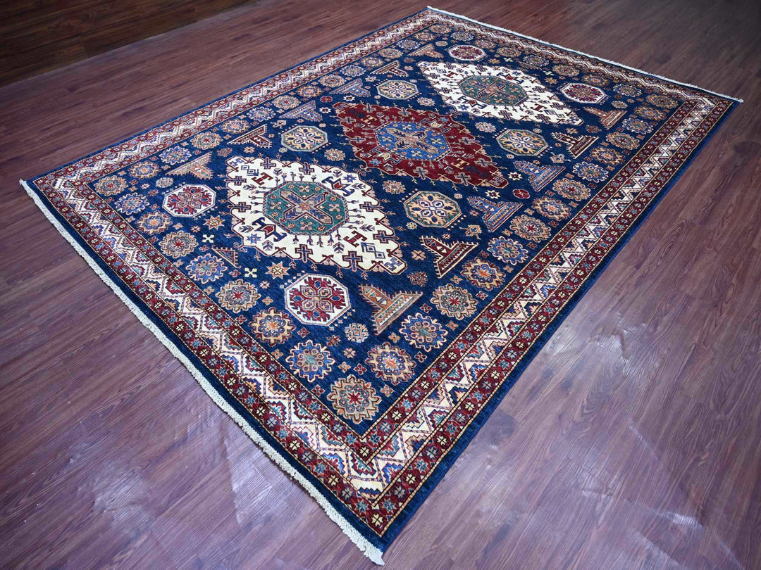 8'0" x 10'10" New Hand Knotted Blue Wool Rectangle Oriental Rug - MOA10221248
