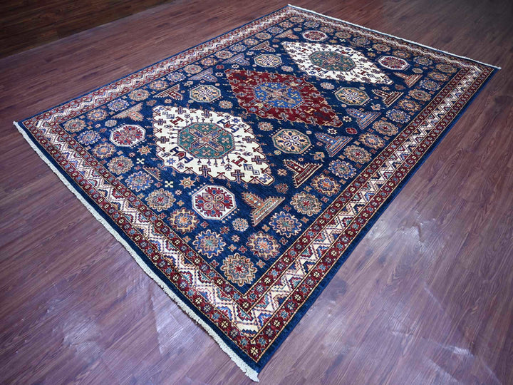 8'0" x 10'10" New Hand Knotted Blue Wool Rectangle Oriental Rug - MOA10221248