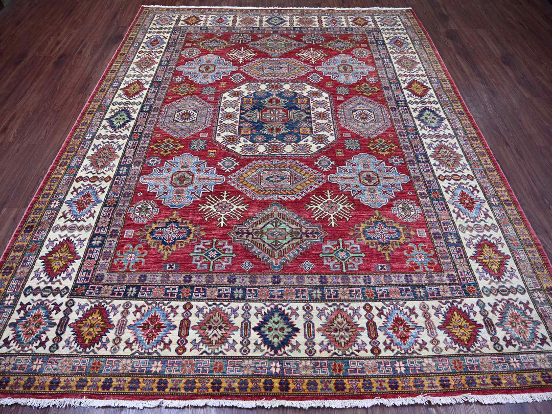 8'1" x 9'8" New Hand Knotted Red Wool Rectangle Oriental Rug - MOA10221249