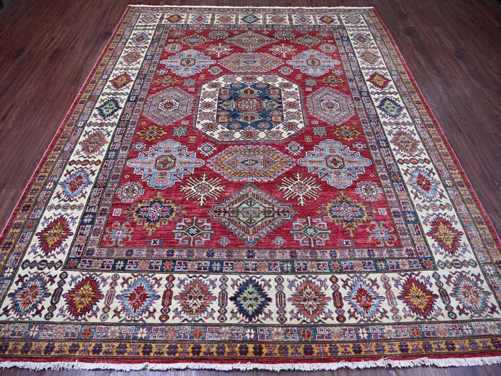 8'1" x 9'8" New Hand Knotted Red Wool Rectangle Oriental Rug - MOA10221249