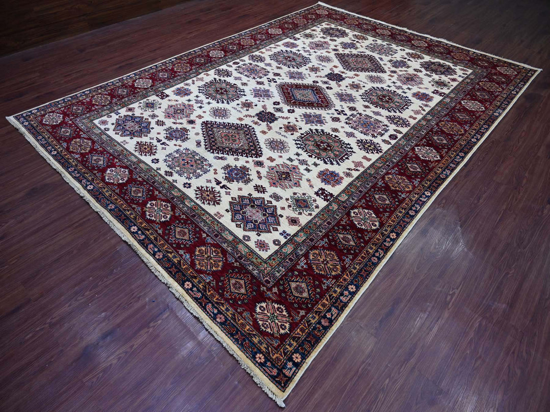 8'7" x 11'11" New Hand Knotted Ivory Wool Rectangle Oriental Rug - MOA10221256