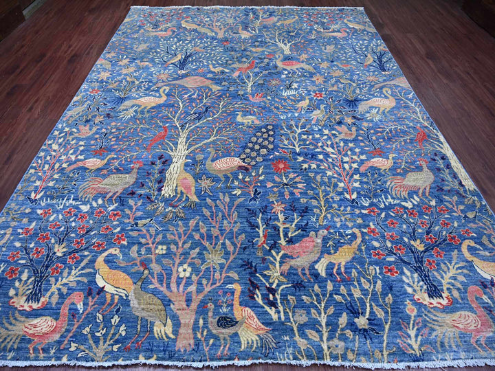 8'11" x 11'8" New Hand Knotted Blue Wool Rectangle Oriental Rug - MOA10221258