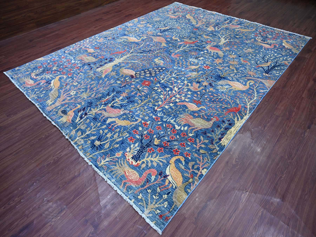8'11" x 11'8" New Hand Knotted Blue Wool Rectangle Oriental Rug - MOA10221258