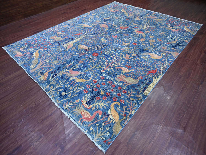 8'11" x 11'8" New Hand Knotted Blue Wool Rectangle Oriental Rug - MOA10221258