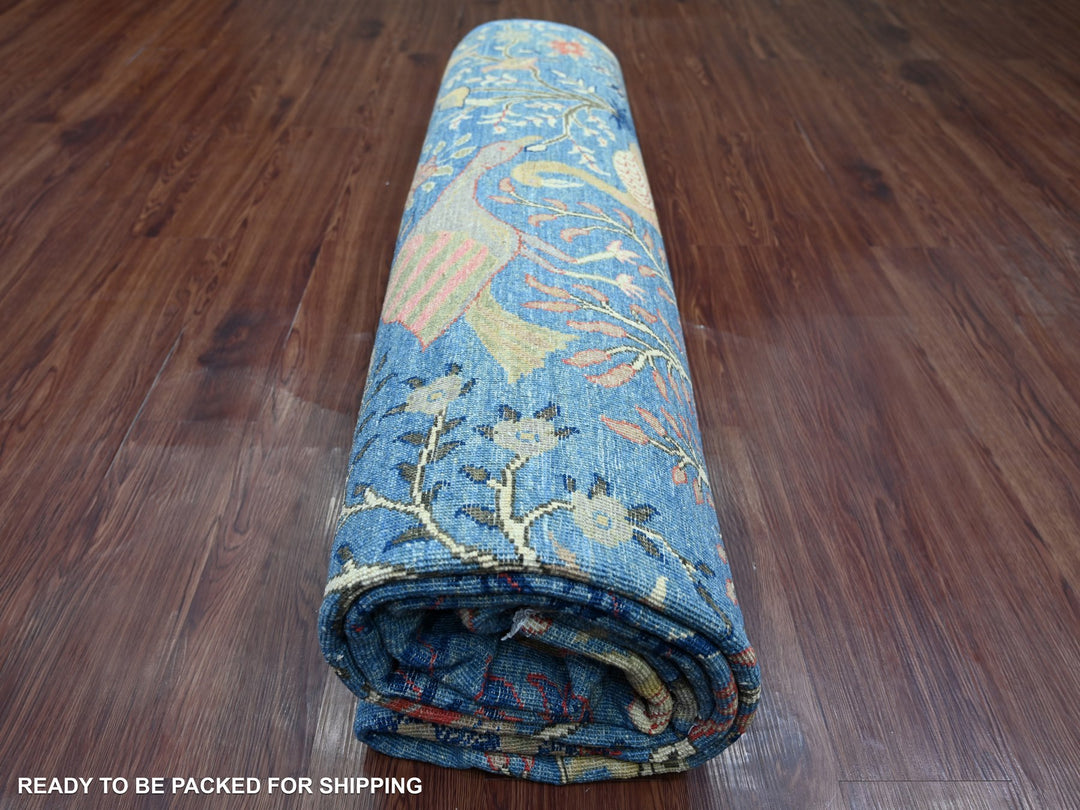8'11" x 11'8" New Hand Knotted Blue Wool Rectangle Oriental Rug - MOA10221258