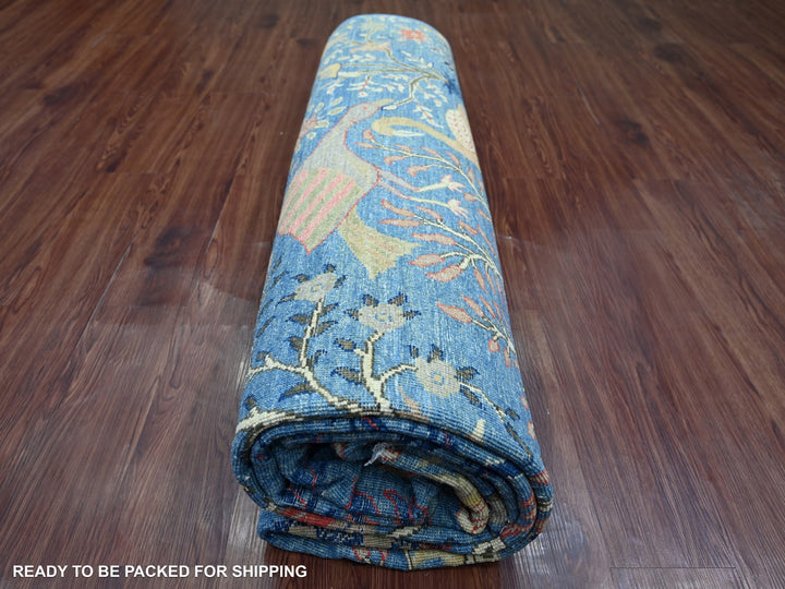 8'11" x 11'8" New Hand Knotted Blue Wool Rectangle Oriental Rug - MOA10221258