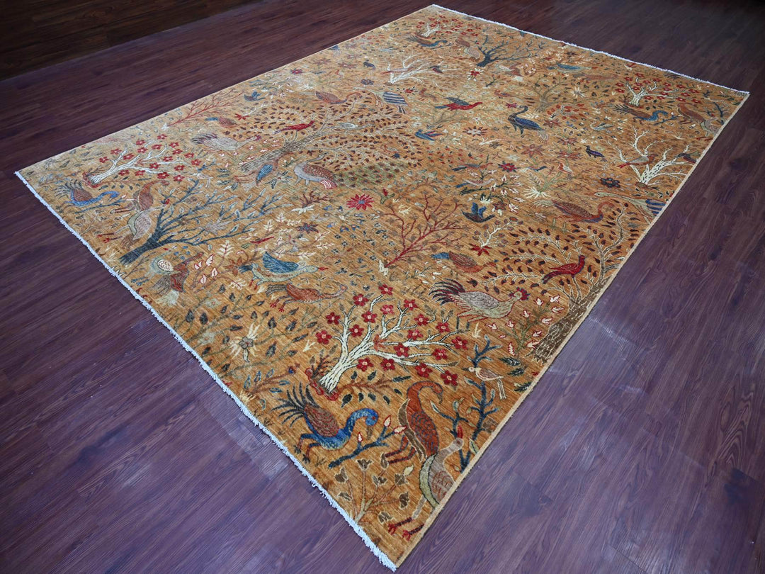 8'10" x 11'10" New Hand Knotted Brown Wool Rectangle Oriental Rug - MOA10221259