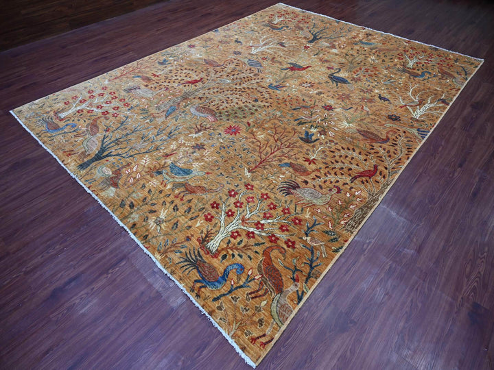 8'10" x 11'10" New Hand Knotted Brown Wool Rectangle Oriental Rug - MOA10221259
