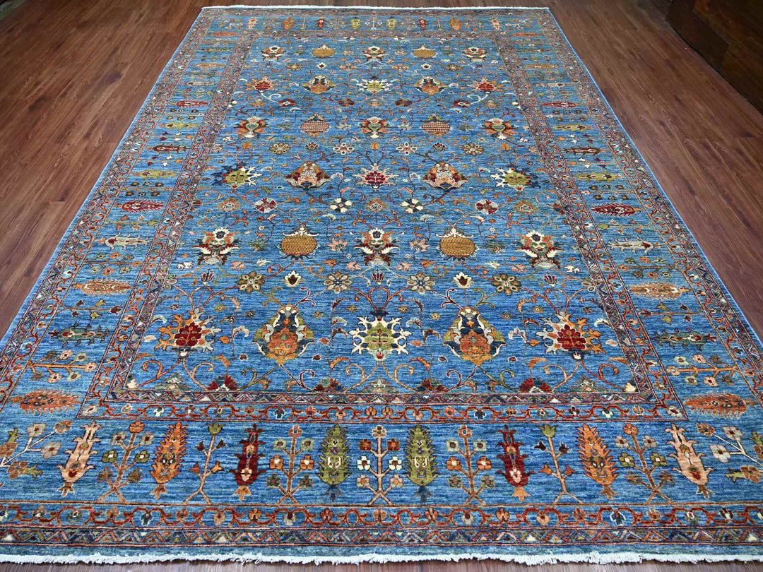 8'10" x 11'10" New Hand Knotted Blue Wool Rectangle Oriental Rug - MOA10221260