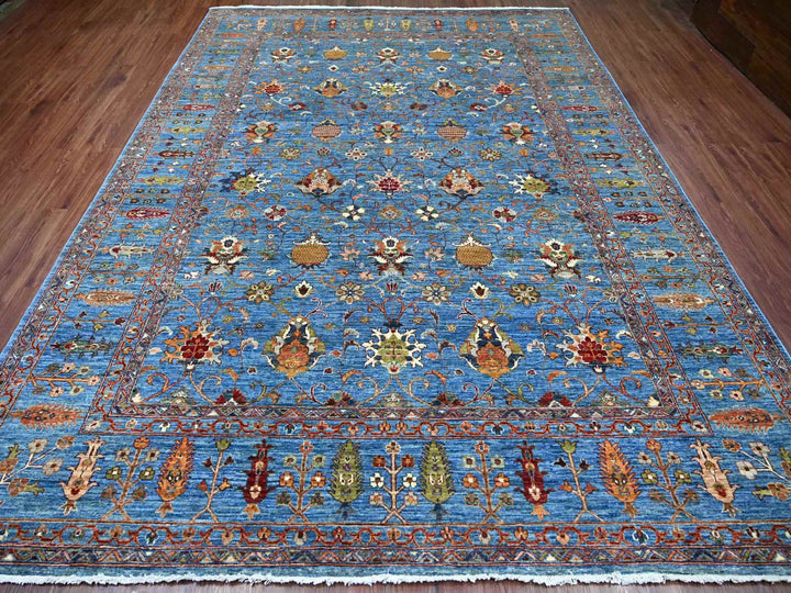 8'10" x 11'10" New Hand Knotted Blue Wool Rectangle Oriental Rug - MOA10221260