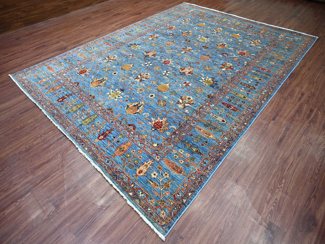 8'10" x 11'10" New Hand Knotted Blue Wool Rectangle Oriental Rug - MOA10221260