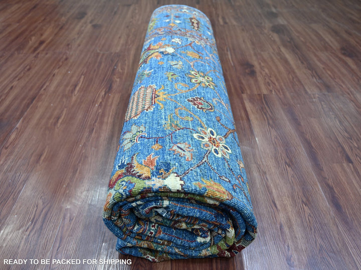 8'10" x 11'10" New Hand Knotted Blue Wool Rectangle Oriental Rug - MOA10221260