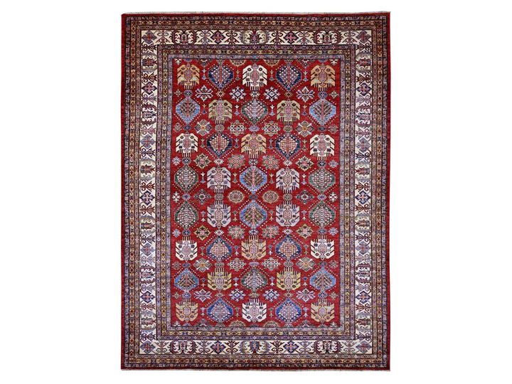 9'0" x 11'11" New Hand Knotted Red Wool Rectangle Oriental Rug - MOA10221261