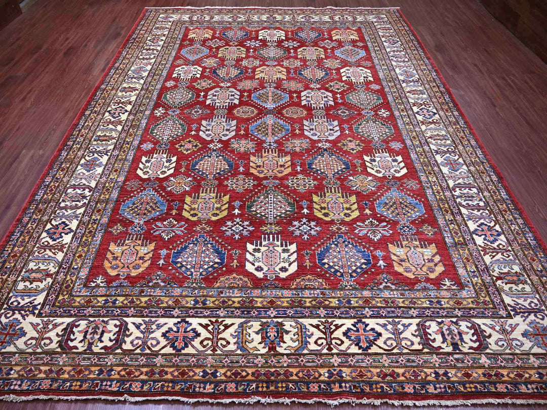 9'0" x 11'11" New Hand Knotted Red Wool Rectangle Oriental Rug - MOA10221261