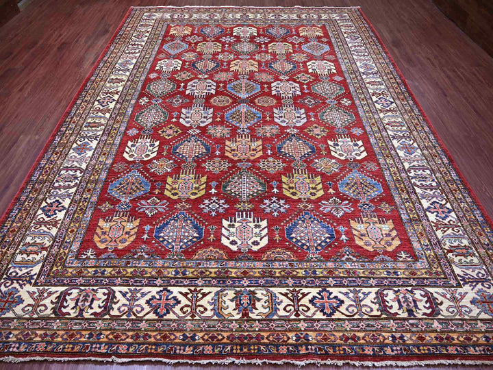9'0" x 11'11" New Hand Knotted Red Wool Rectangle Oriental Rug - MOA10221261