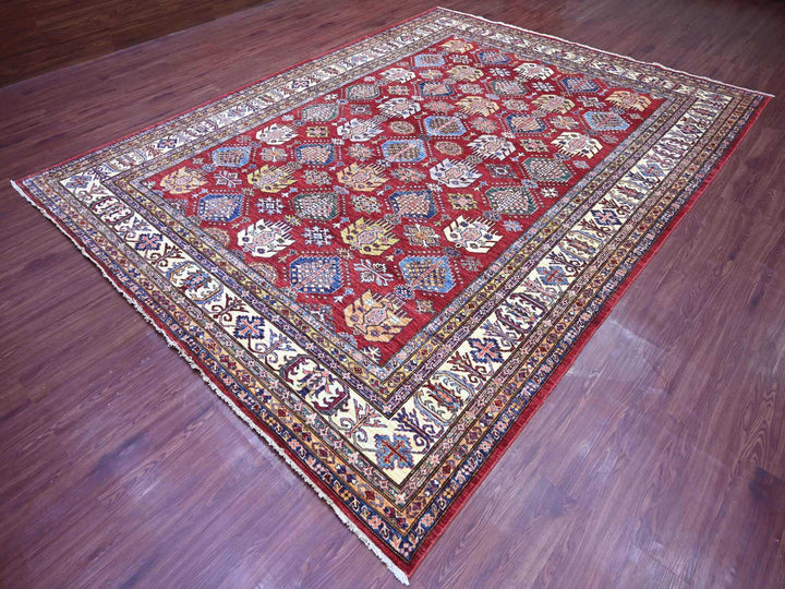 9'0" x 11'11" New Hand Knotted Red Wool Rectangle Oriental Rug - MOA10221261