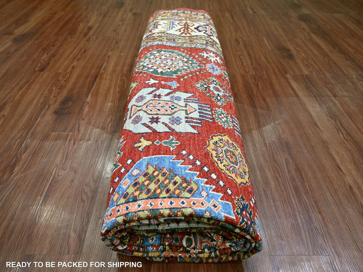 9'0" x 11'11" New Hand Knotted Red Wool Rectangle Oriental Rug - MOA10221261