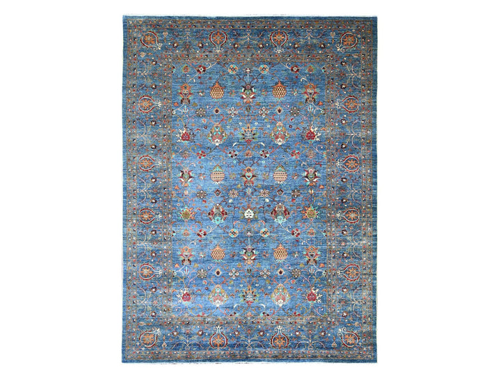 9'1" x 12'2" New Hand Knotted Blue Wool Rectangle Oriental Rug - MOA10221262
