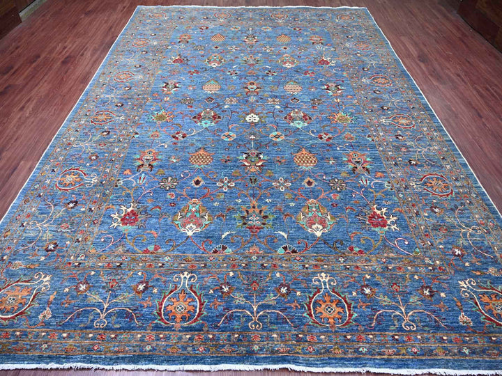 9'1" x 12'2" New Hand Knotted Blue Wool Rectangle Oriental Rug - MOA10221262