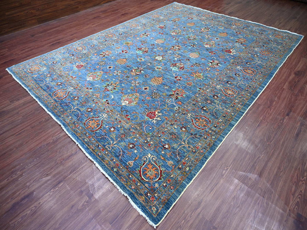 9'1" x 12'2" New Hand Knotted Blue Wool Rectangle Oriental Rug - MOA10221262